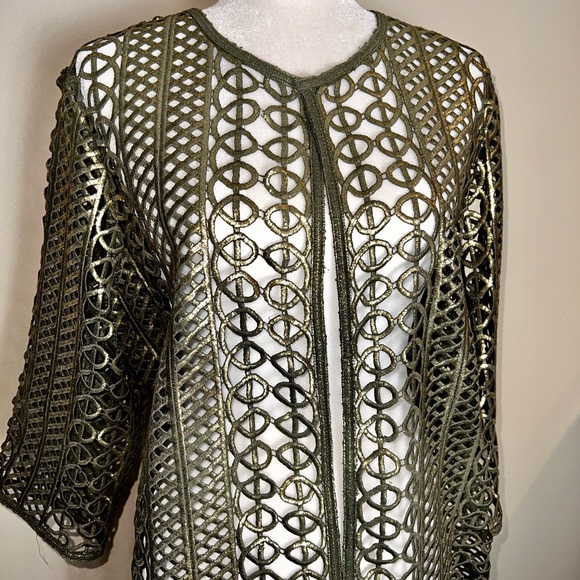CHICOS Travelers Antiqued Gold Foldable “Lace” Jacket Coat! So UNIQUE! Chico’s 3 - Picture 3 of 13